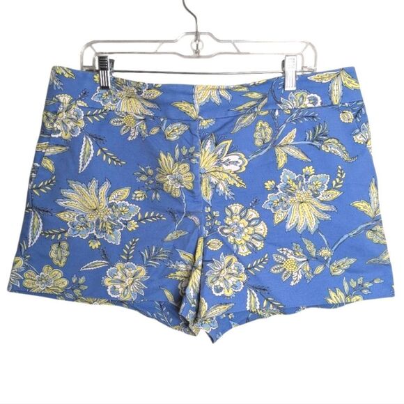 LOFT Pants - LOFT Periwinkle Blue & Yellow Floral Riviera Chino Shorts Womens 12